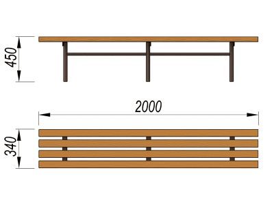 Двухметровая лавочка без спинки 2 м МАФ 1602 в Владимире